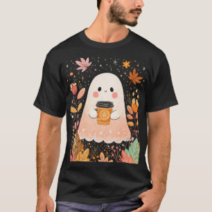 T-shirt Joli Fantôme d'Automne avec Café à la Citrouille –