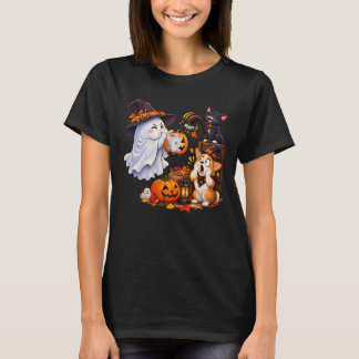 T-shirt Joli fantôme de chat de Halloween Lanterne citroui