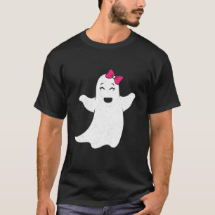 T-shirt Joli Fantôme Heureux avec Nœud Papillon Rose pour