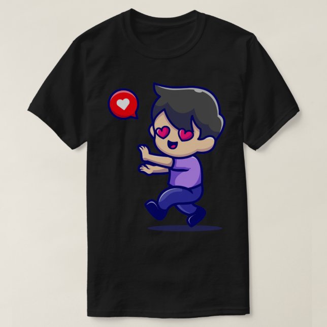 T-shirt Joli Garçon Tombant Dans Le Dessin D'Amour (Design devant)