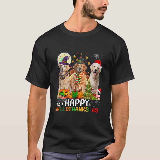 T-shirt Joli Golden Retriever Hallothanksmas Hallowe (Devant)