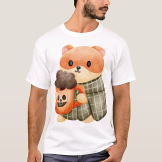 T-shirt Joli Hamster en caricature avec boisson Citrouille