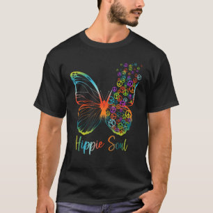 T-shirt Joli Hippie Soul Butterfly avec signes de paix Hip