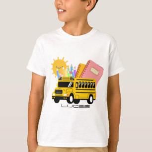 T-shirt Joli jaune retour à l'école bus garçon nom personn