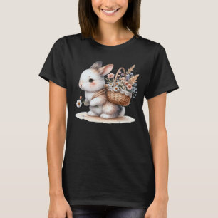 T-shirt Joli lapin aux fleurs Aquarelle Art