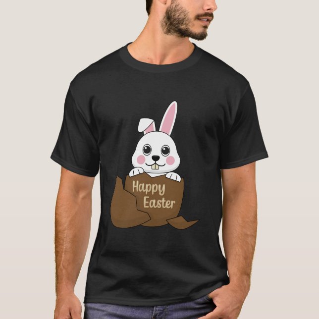 T-shirt Joli lapin blanc dans un oeuf au chocolat Joyeux P (Devant)