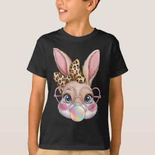 T-shirt Joli lapin Lapin Face Leopard Bow Girls Happy Eas