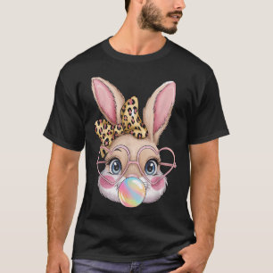 T-shirt Joli lapin Lapin Face Leopard Bow Girls Happy Eas