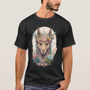 T-shirt Joli Lynx Aquarelle Couronne De Fleurs Floral Féli