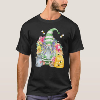 T-shirt Joli nain de jardin avec abeilles et fleurs jardin