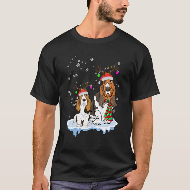 T-shirt Joli Noël Basset Hound Chapeau Père Noël Reindeer  (Devant)