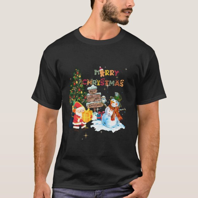 T-shirt Joli Noël Gnome Famille Snowman Père Noël Cr (Devant)