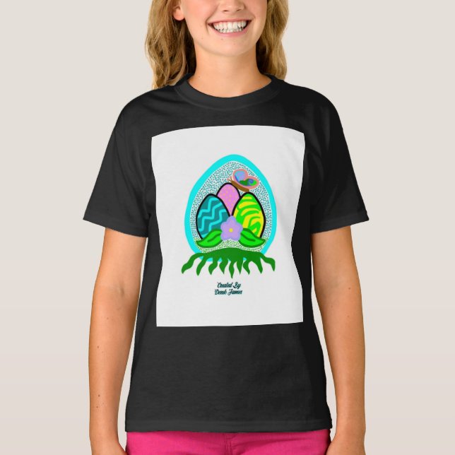 T-shirt Joli OEufs de Pâques Filles Noir Basic T Chemise (Devant)