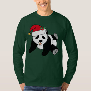 T-shirt Joli Panda Bear Père Noël long manches