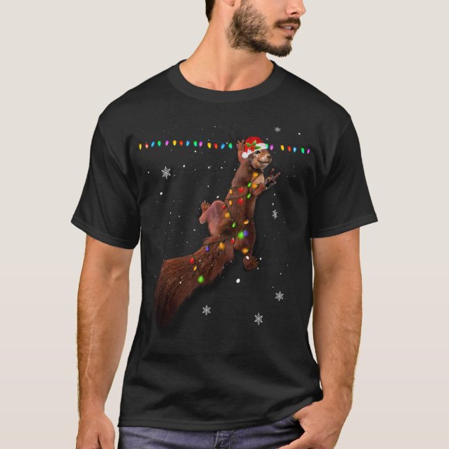 T-shirt Joli Père Noël Écureuil lumières de Noël Funky Sq  (Devant)