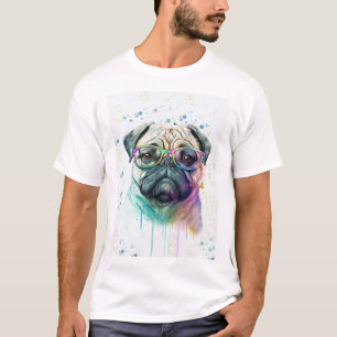 T-shirt Joli petit carlin portant des lunettes