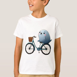T-shirt Joli petit phoque de dessin animé sur un vélo