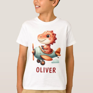 T-shirt Joli Petit Pilote Dinosaure Avion en Vol