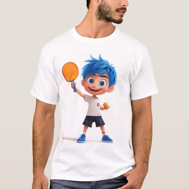 T-shirt Joli Ping Pong 3D Garçon Jouant Tennis De Table (Devant)