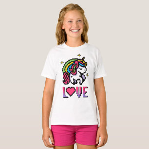 T-shirt Joli Pixel Licorne Amour Rétro Gaming