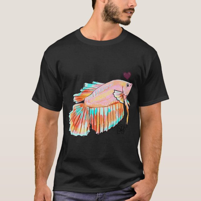 T-shirt Joli poisson combattant rose à longues nageoires (Devant)