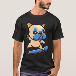 T-shirt Joli pug avec planche à roulettes