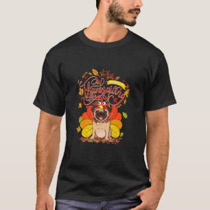 T-shirt Joli Pug Joyeux Thanksgiving Dinde Chien Feuille C