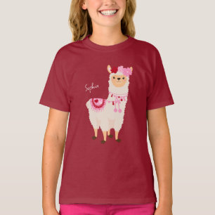 T-shirt Joli rose Saint Valentin Llama Little Girl Name