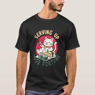 T-shirt Joli Sushi Maneki Neko Chat Servant de Bonne Fortu