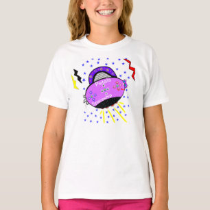 T-shirt Joli Vaisseau Spatial Fleurs Roses Violettes Étoil