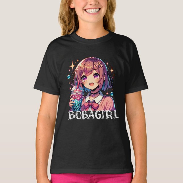 T-shirt Jolie Anime Girl tenant Bubble Tea (Devant)