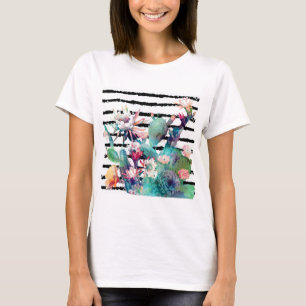 T-shirt Jolie aquarelle cactus design floral et rayures