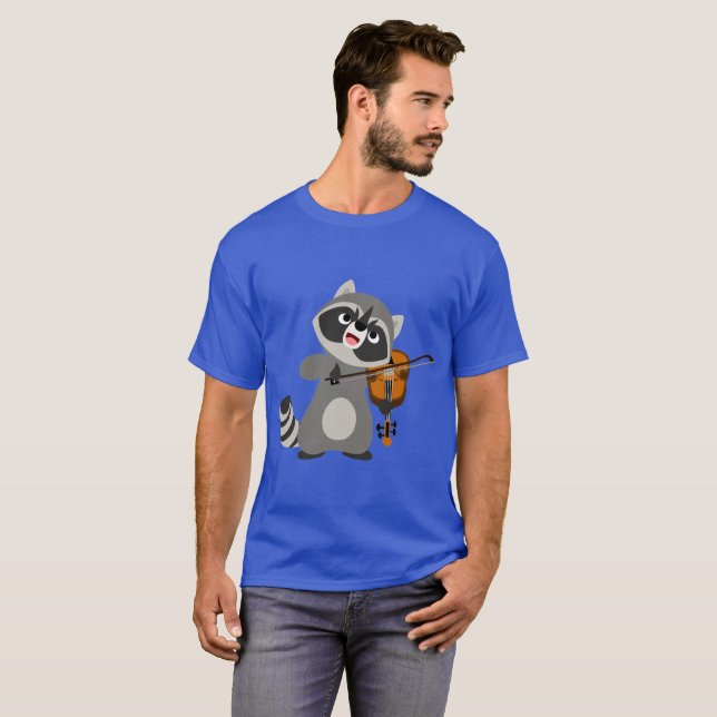 T-shirt Jolie Cartoon Raccoon Jouer du violon (Devant entier)