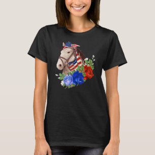 T-shirt Jolie Cravate Bow Cheval Fleurs Drapeau Américain