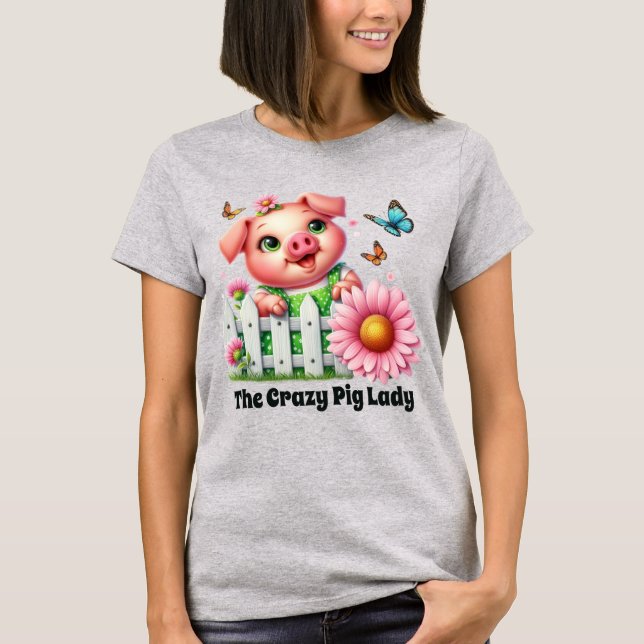 T-shirt Jolie dame de porc fou ajouter du texte (Devant)