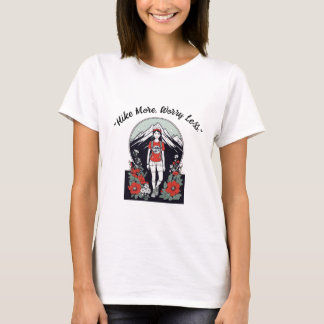 T-shirt "Jolie femme randonneuse avec des fleurs et des mo