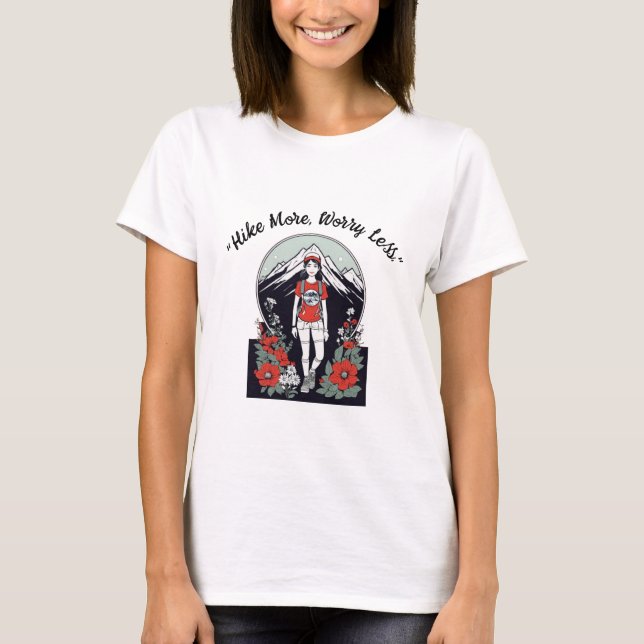 T-shirt "Jolie femme randonneuse avec des fleurs et des mo (Devant)