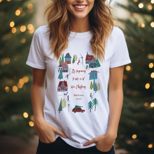 T-shirt Jolie fête de Noël de village de ski nordique