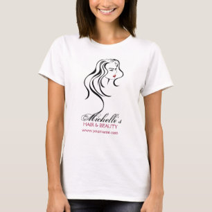 T-shirt Jolie fille avec cheveux ondulés Icône maquillage