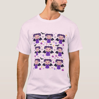 T-shirt Jolie fille vampire motif Halloween violet