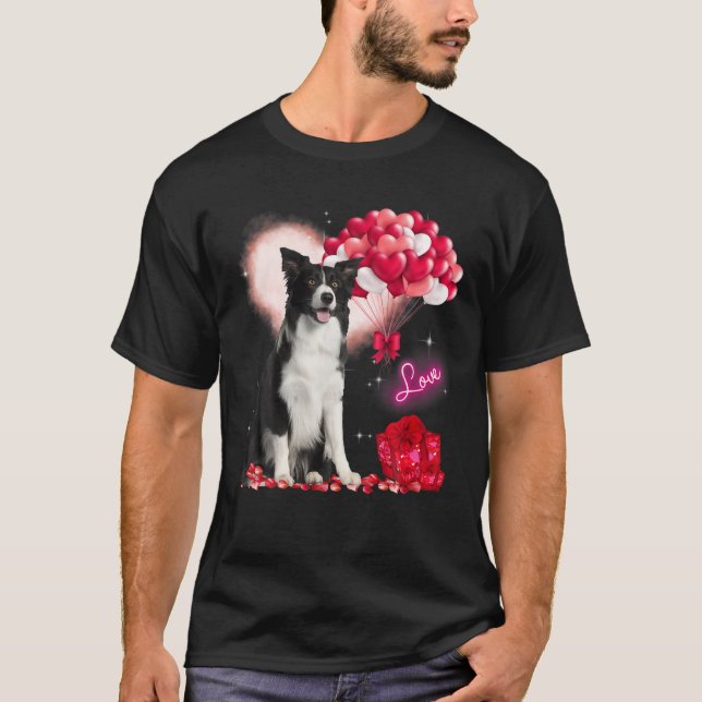 T-shirt Jolie frontière Collie Ballons Coeur Saint Valenti (Devant)