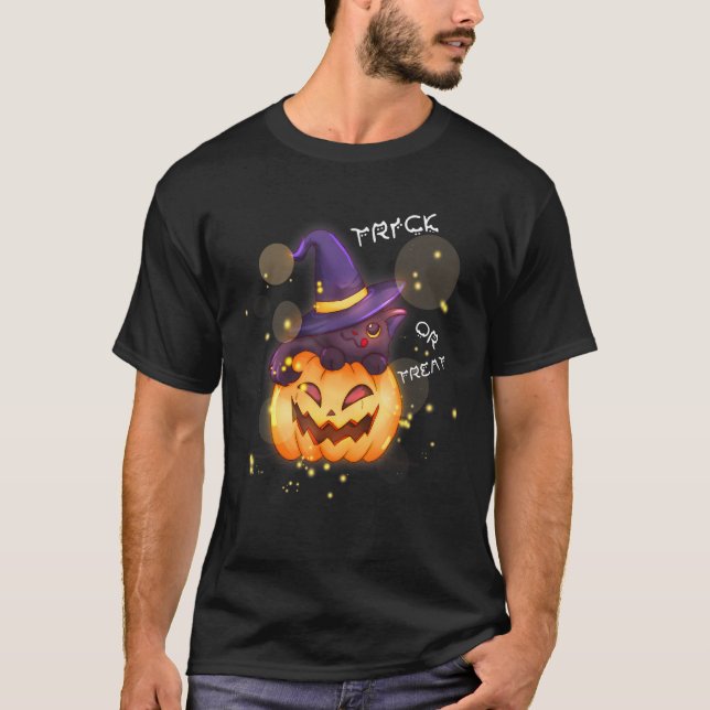 T-shirt Jolie Halloween chat noir sorcière Citrouille pour (Devant)