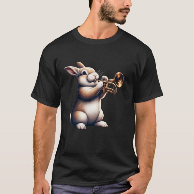 T-shirt Jolie Lapin Lapin Jouer Trumpet Rabbits Musicien (Devant)