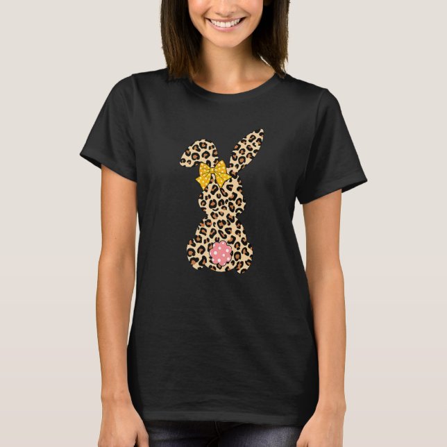 T-shirt Jolie Lapin Lapin Leopard Bow Cravate Joyeux Pâque (Devant)