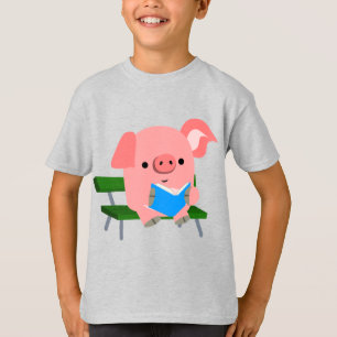 T-shirt Jolie lecture de cochon de dessin sur un banc T-sh
