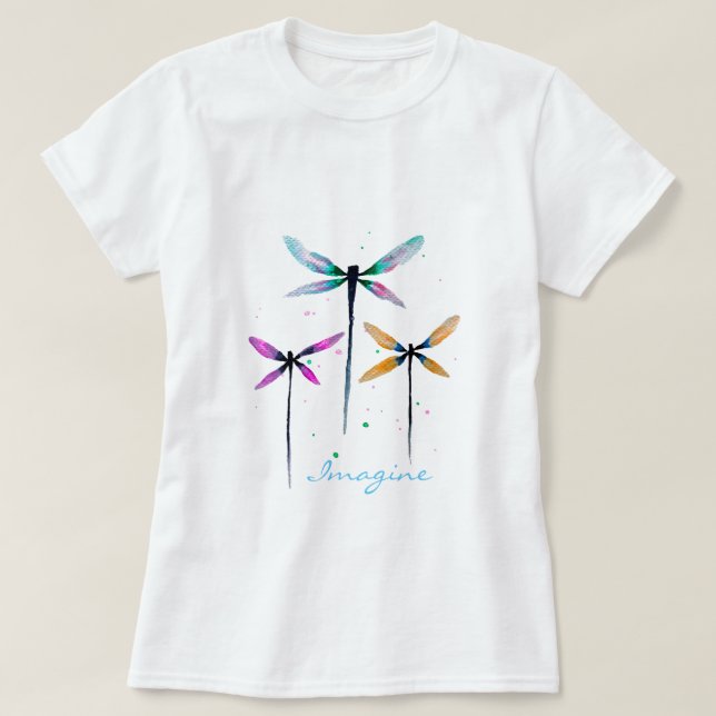 T-shirt Jolie libellule aquarelle rustique (Design devant)