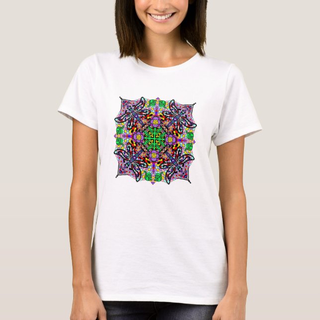 T-shirt Jolie libellule colorée et fleurs Mandala (Devant)