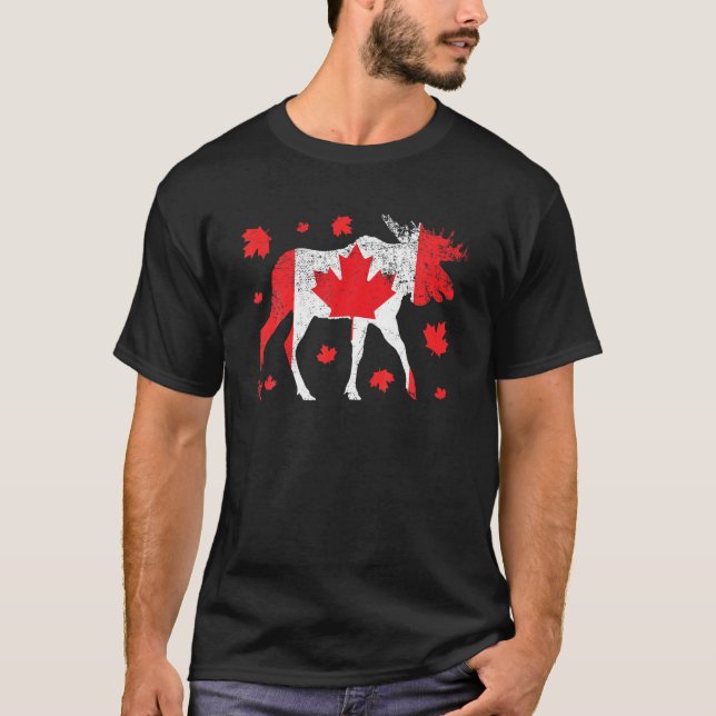 T-shirt Jolie Moose D'Amour En Feuille D'Érable Drapeau Ca (Devant)
