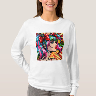 T-shirt Jolie Pop Art Comic Girl coloré Ai Art