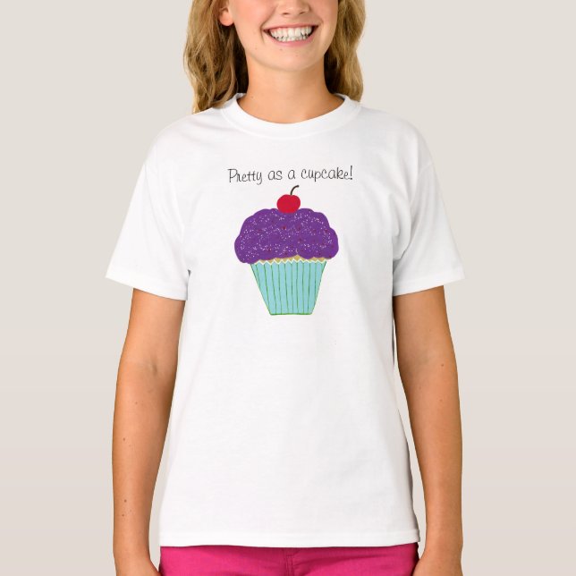 T-shirt Jolie Purple Frosting Cherry Cupcake Girls (Devant)